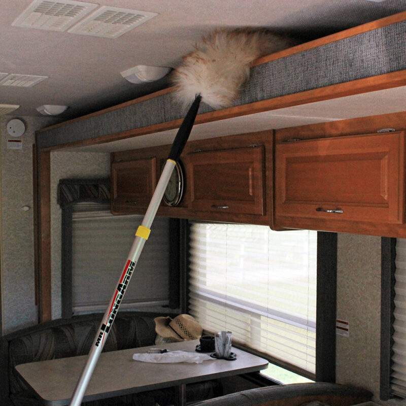 Dusting inside an RV with the lambs wool duster