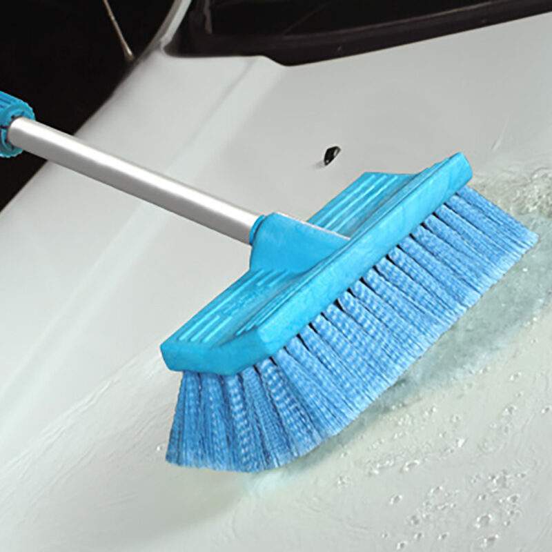 Closeup of soft bi-level flow-thru brush cleaning a car