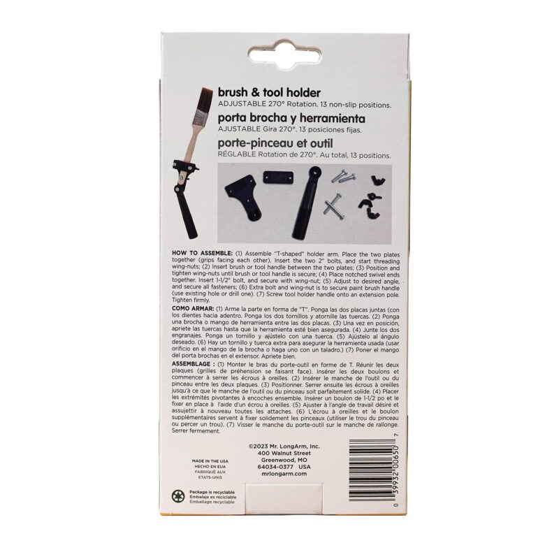 Brush and tool holder instructions on back of package