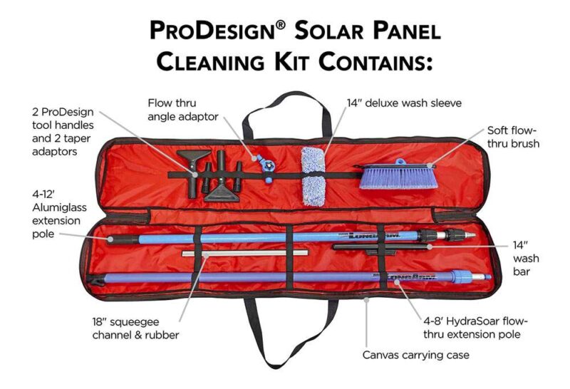 Graphic showing the contents of the ProDesign Solar Panel Cleaning Kit