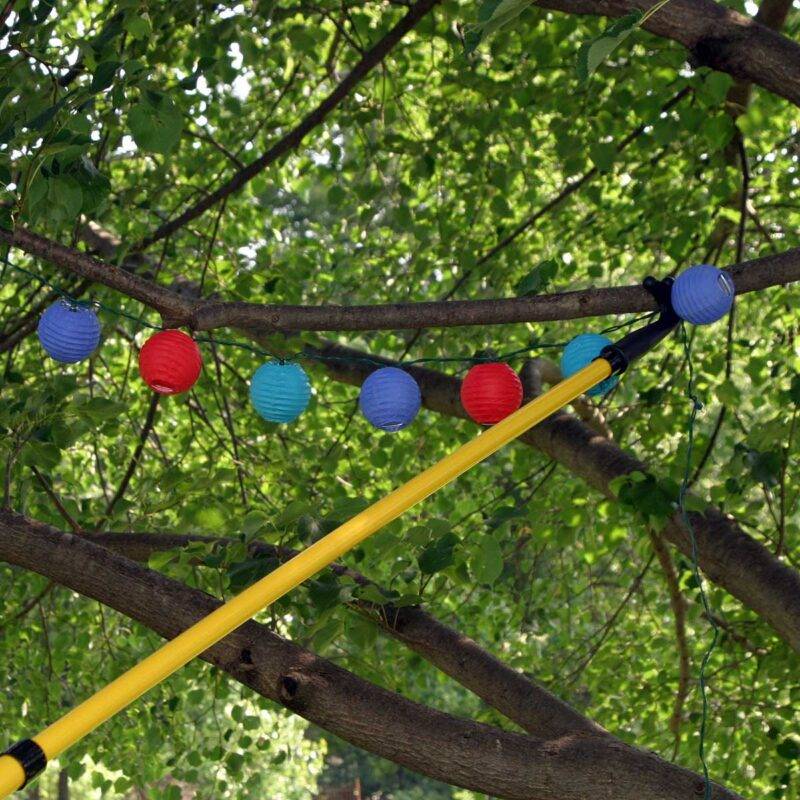 Hanging party lights using a hook.