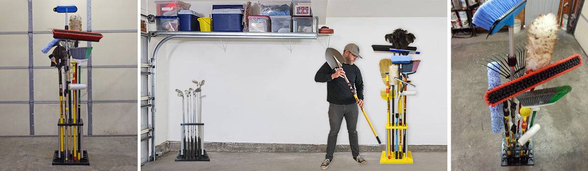 Broom Holder and Tool Storage Rack in three colors.